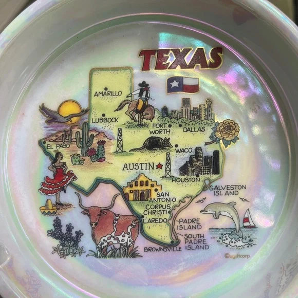 3/$30 💖 Iridescent Vintage Texas Roadmap Ashtray - Picture 3 of 7